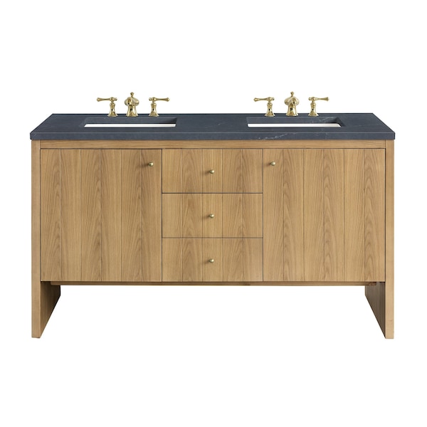 James Martin Vanities Hudson 60in Double Vanity, Light Natural Oak w/ 3 CM Charcoal Soapstone Top 435-V60D-LNO-3CSP - main